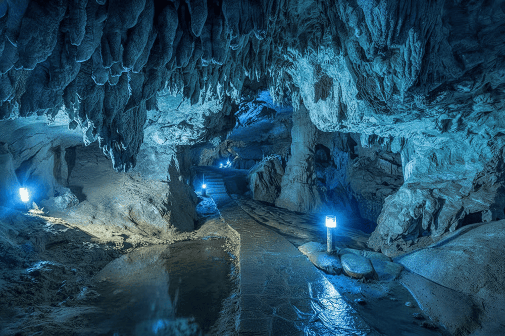 Dramatic limestone formations twist and curve like sculptural masterpieces shaped by millions of years
